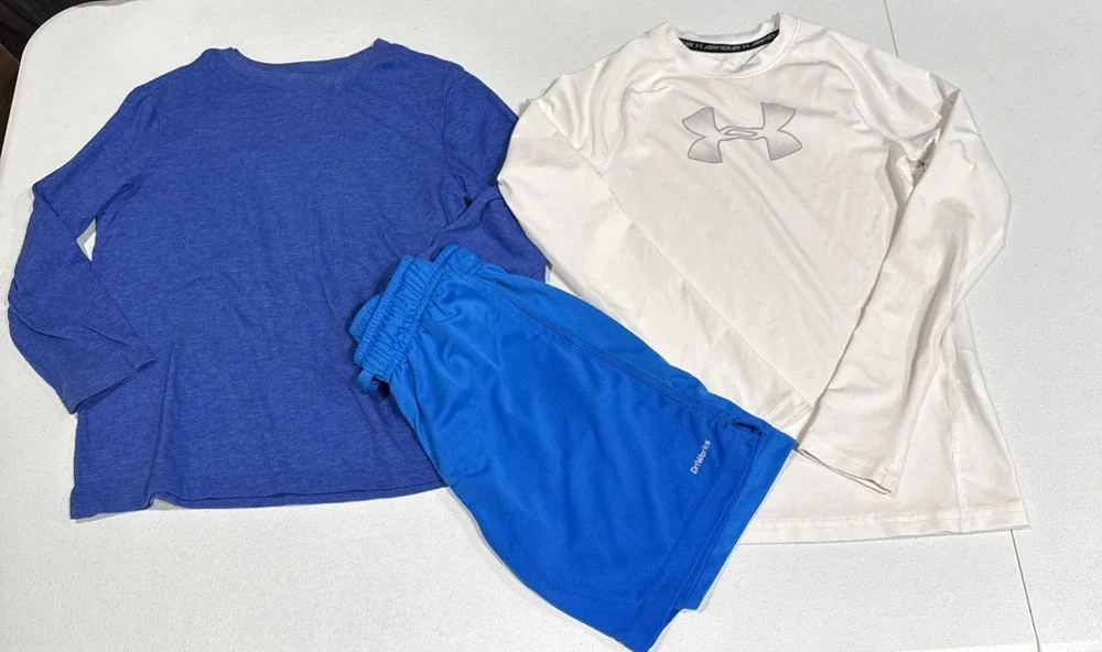 Boy Clothes Sz 8 Under Armour Long Sleeve Shirt, Old Navy Tee & Athletic Shorts